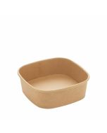 Kraft/PE vierkante bowl 400ml + deksel 13x13x4,3cm