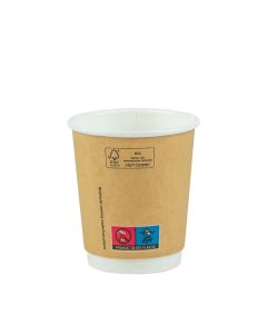 Kraft/PLA beker dubbelwandig 8oz/240ml/80mm Ø SUP