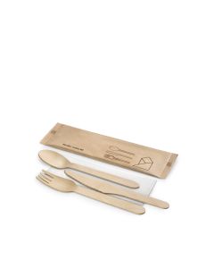  FSC® houten bestekset mes / lepel / vork + servet